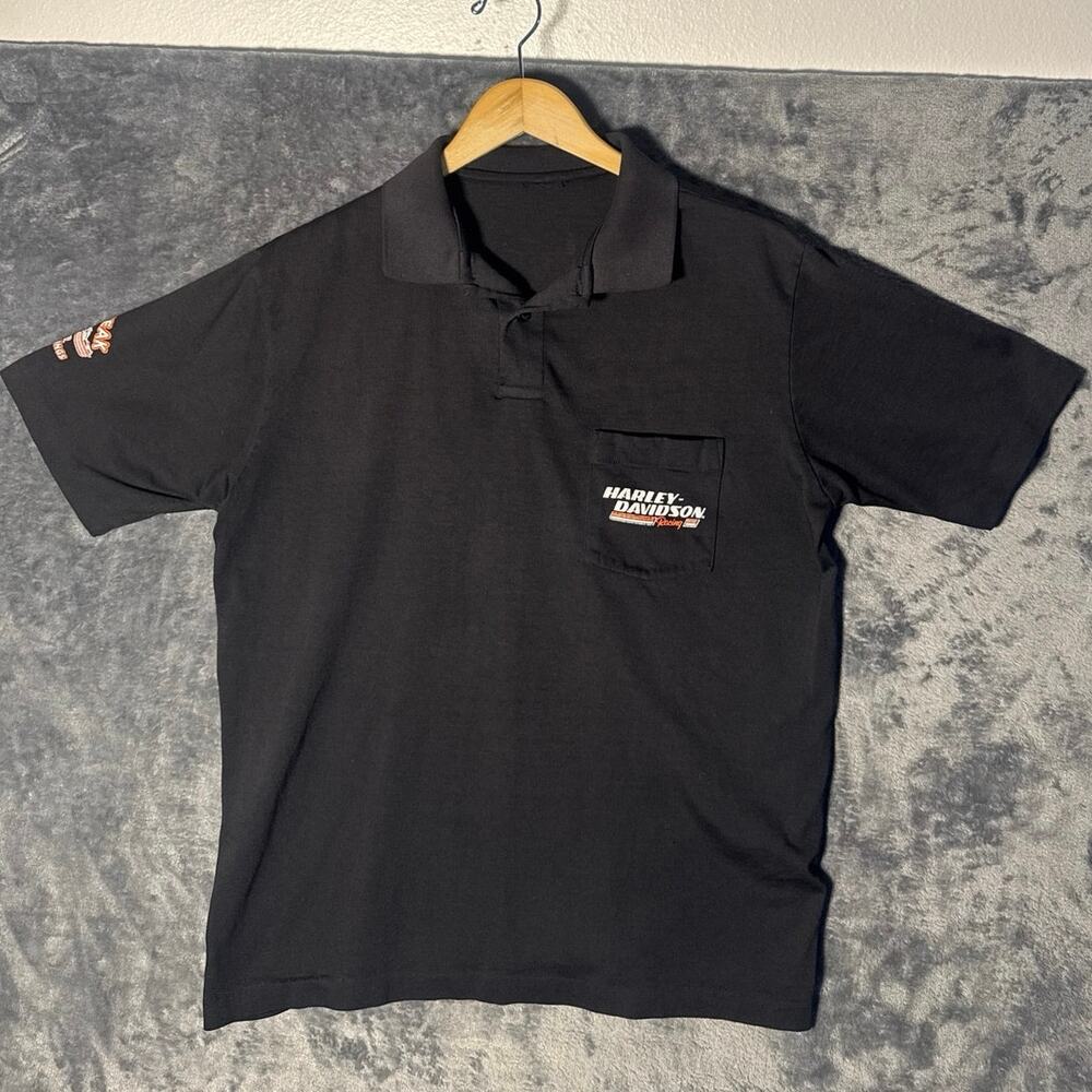 Vtg 80s Harley Davidson Racing Pocket Polo Shirt L Single Stitch Pikes Peak CO